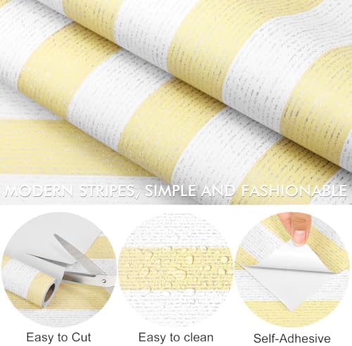 Yellow and White Peel and Stick Wallpaper 15.7"x472" Modern Stripe Wallpaper - Image 3