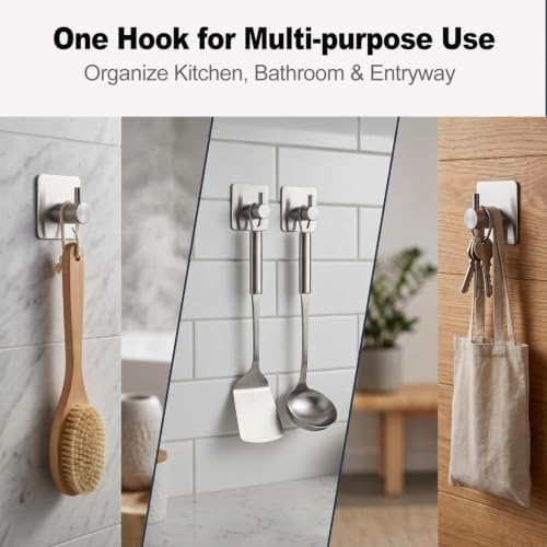 Fotosnow Adhesive Wall Hooks, 15lbs Stainless Steel Heavy Duty No Drill Towel - Image 6