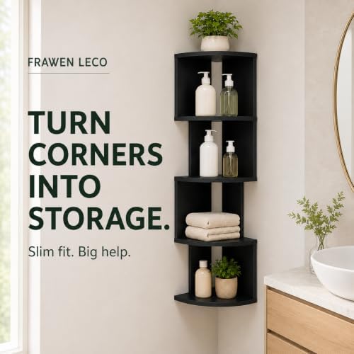 5-Tier Corner Wall Shelf, 30.7 in Tall PVC Corner Storage Shelf, Wall Mounted - Image 5