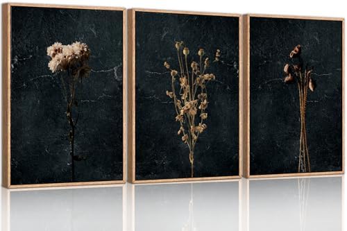 Large Boho Moody Dark Floral Framed Canvas Wall Art Set -16"x24"x3 - Image 5