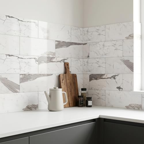 6" x 12" Peel and Stick Backsplash Wall Tiles, Carrara White Marble PVC Faux - Image 4