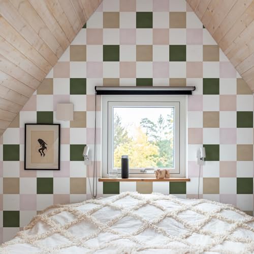 Ismoon Modern Peel and Stick Wallpaper Pink and Green Checkered Contact Paper - Image 4