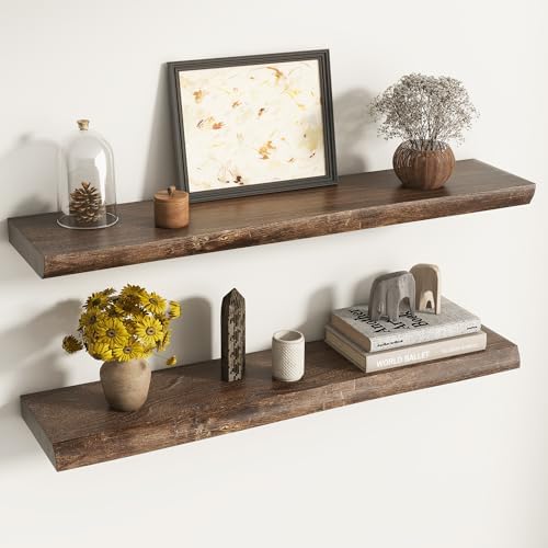 Live Edge Floating Shelves for Wall Decor, Solid Elm Wood Floating Shelves Wall by Venusmiles