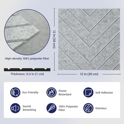 Vieshful 12"x12"x0.4" Self Adhesive Soundproof Acoustic Panels - Image 4
