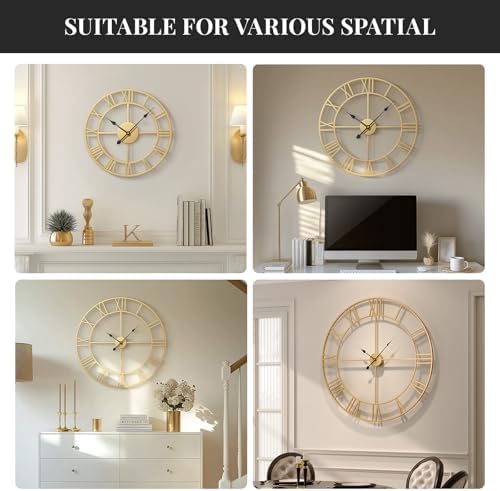 Cuspin 20 Inch Wall Clock Gold Modern Metal Round Decorative Clock - Image 6