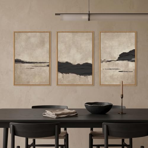 Aryroi Black and Tan Abstract Neutral Framed Canvas Wall Art Set, Dark Brown - Image 3