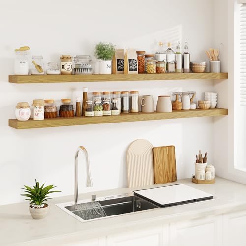Fun Memories 72Inch Floating Shelves, Wall Mounted Rustic Wood Floating Shelf - Image 4