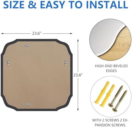 24" x 24" Silver Wall Mirror Beveled Edge Frameless Mirrors - Image 6