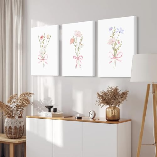 Girl Flower Bow Wall Art Coquette Pink Floral Canvas Wall Decor Nursery - Image 4