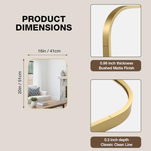 16"x20" Bathroom Mirror for Over Sink, Brushed Gold Rectangle Vanity Mirror - Image 5