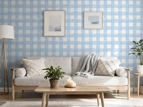 Blue Peel and Stick Wallpaper Plaid Modern Wall Paper Checkered Gingham Contact - Image 5
