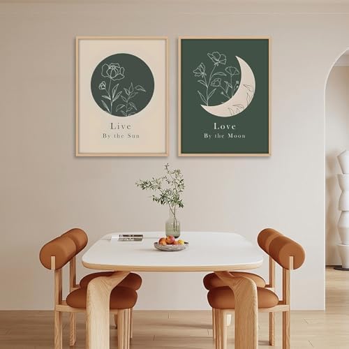 KBCXOY Sage Green Boho Sun and Moon Wall Art Bedroom Moon Phase Prints - Image 5