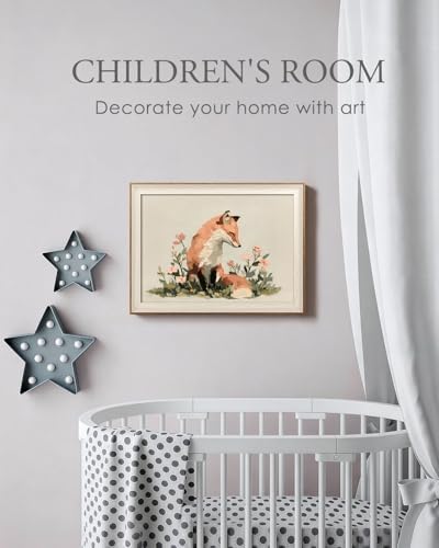 VIYYIEA Framed Red Fox in Pink Flower Canvas Wall Art - Image 6