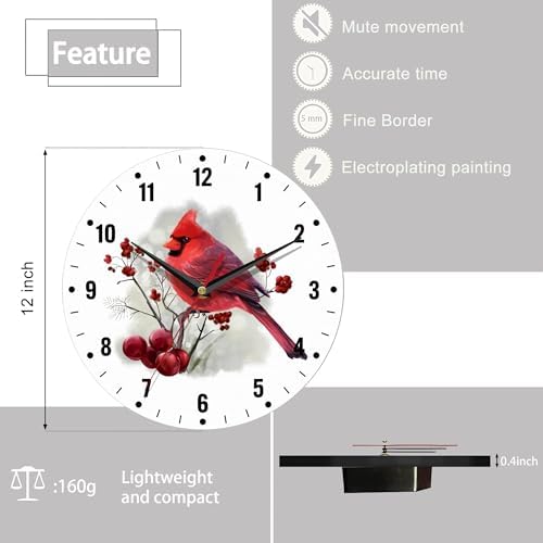 SPUNKER Wall Clock, Christmas Red Cardinal Bird Wall Clocks - Image 2