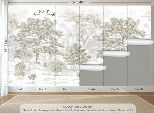 Beige Forest Peel and Stick Wallpaper Tree Landscape Wall Murals - Image 5