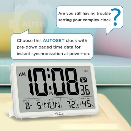 WallarGe Auto Set Digital Wall Clock Battery Operated, Auto DST - Image 3