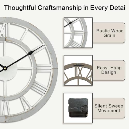 16 Inch Rustic Wall Clock Silent Non-Ticking Wooden Wall Clocks - Image 4