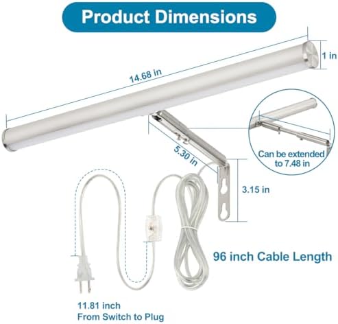 LED Picture Lights for Paintings Plug in, 14 inch 4W Adjustable Art Light - Image 5