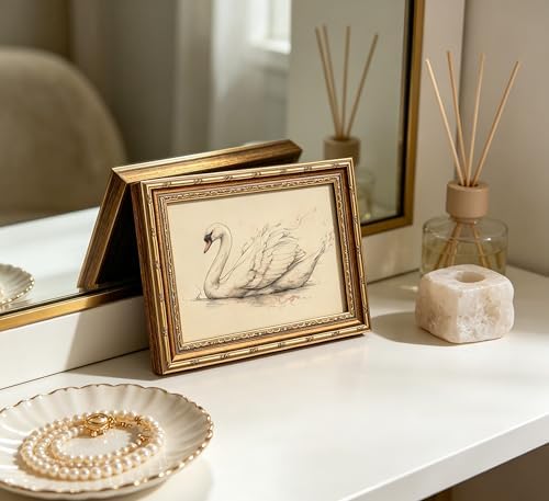 Vintage Gold Framed Swan Wall art, Antique Bird Sketch Canvas Print, - Image 5