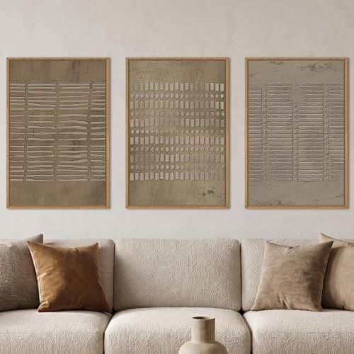 Aryroi Large Abstract Brown Beige Framed Canvas Wall Art Set- 16"x24"x3 by Aryroi