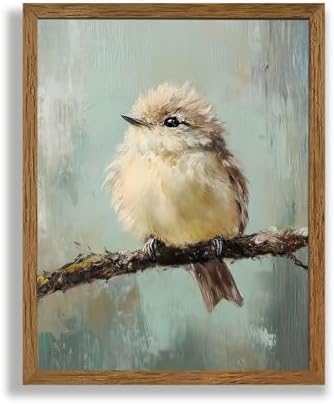 AVECCO Cute Funny Fluffy Bird on Branch Wall Art Canvas Framed 8x10 inch by Unknown