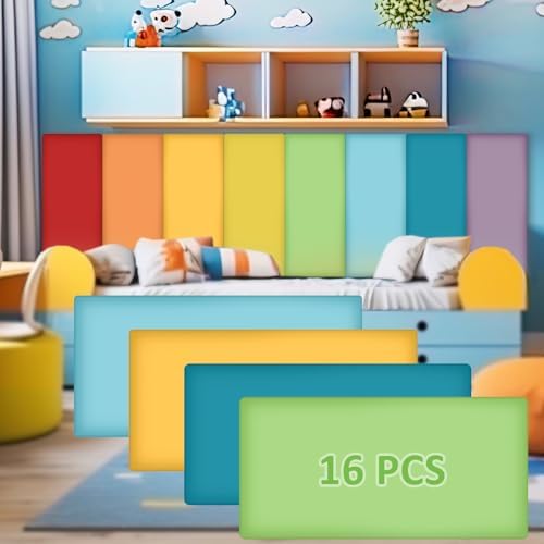 16 Pack Wall Padding Headboard 15.75" x 7.87" x 1.18" Rainbow Colors by Hahafelt