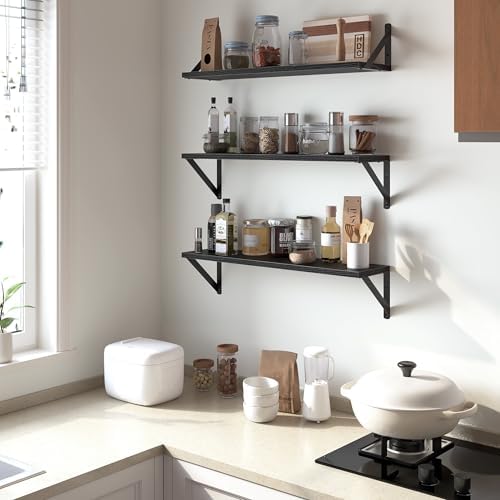Heimlove Floating Shelves for Wall, 24 Inch Long Wood Floating Shelves Set of 3 - Image 4