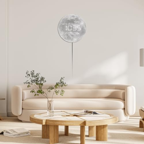 Digital Wall Clock, LED Moon/Earth Design, Temperature Display, 7.87 x 7.87 - Image 6