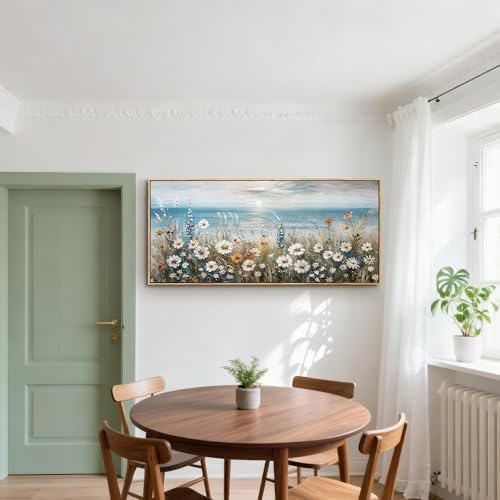 SERIMINO Large Framed Coastal Wall Art, Sunrise Daisy Canvas Prints 32"x71" - Image 3