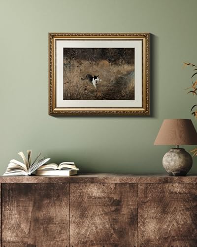 VIYYIEA Gold Framed Black Cat Wall Art Vintage Canvas Painting, 13×16 Inch - Image 5