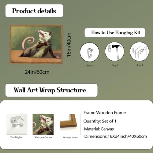 Funny Opossum Wall Art, Whimsical Possum Wall Decor Painting Cute Animal Poster - Image 4