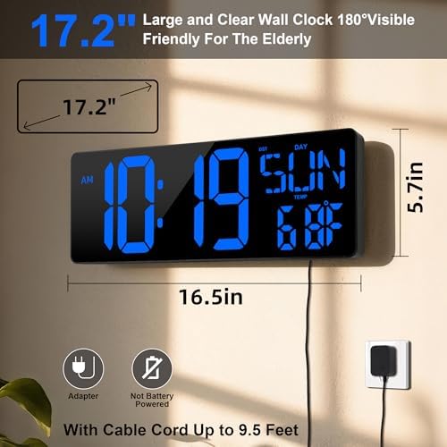 17.2"Large Digital Wall Clock Large Display - Image 2