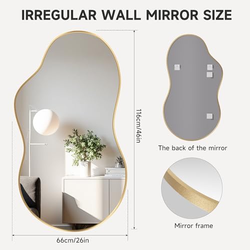Hasipu 35"x24" Irregular Wall Mirror Gold Asymmetrical Mirror - Image 6