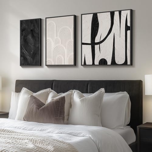 Framed Black and White Abstract Canvas Wall Art - Image 2