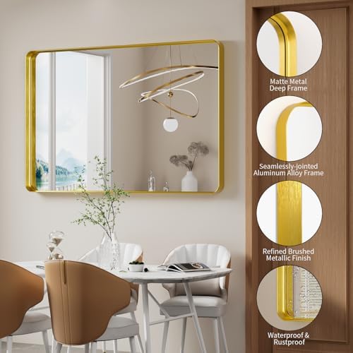 Koonmi Gold Bathroom Mirror, 36x55 Shatterproof Wall Vanity Mirror - Image 4