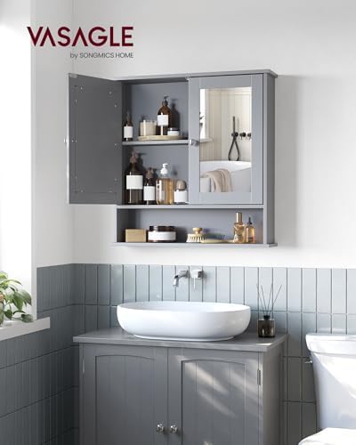 VASAGLE Bathroom Cabinet with Mirror, Wall-Mounted, 2 Mirrored Doors - Image 2