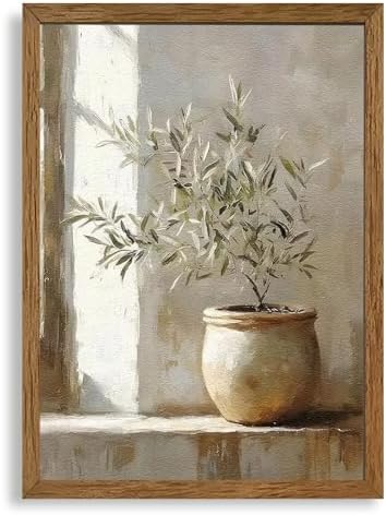 AVECCO Potted Vintage Olive Tree Botanical Wall Art Framed Canvas 16x24 in by Unknown