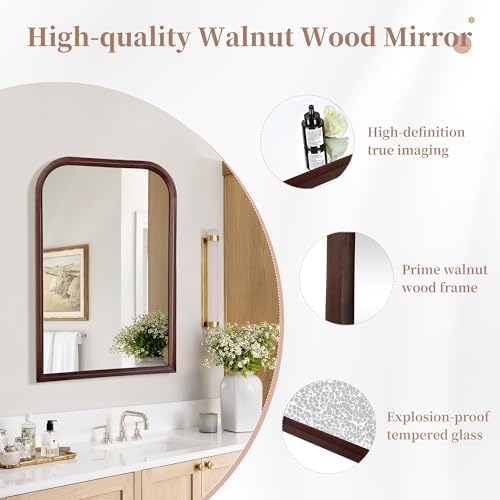 Bathroom Mirror for Wall, Arched 24 x 36 inch Vanity Dark Brown Mirror - Image 5