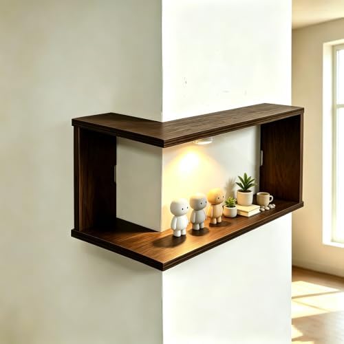 Ebrima Floating Corner Shelf, Wooden Wall Mounted Corner Display Shelf - Image 3