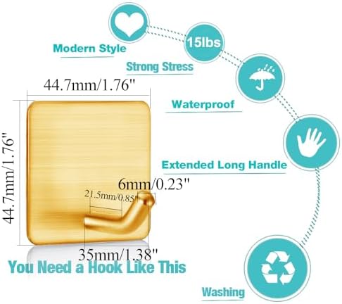 FOTYRIG Golden Stainless Steel Square Self Adhesive Hooks - Image 2
