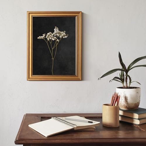 Vintage Gold Framed Wall Art, Retro Dark Dried Flower Paintings, Moody Floral - Image 7