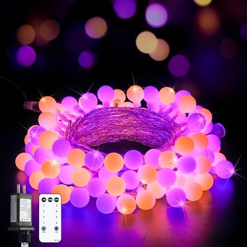 JMEXSUSS 100 LED Globe Orange and Purple Halloween Lights Indoor Remote by JMEXSUSS