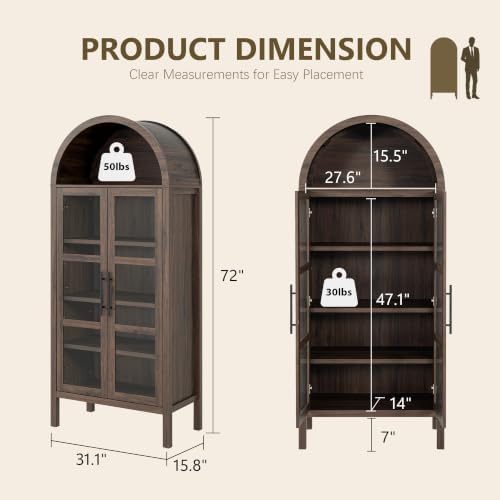 72" Tall Arched Cabinet with Glass Doors - Image 2