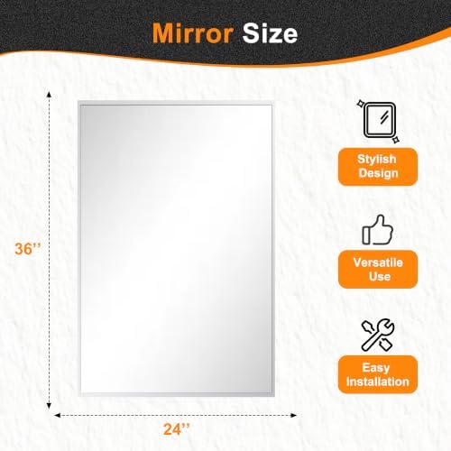 Delma Bathroom Vanity Mirror, 36x24 Silver Metal Framed Mirror - Image 2