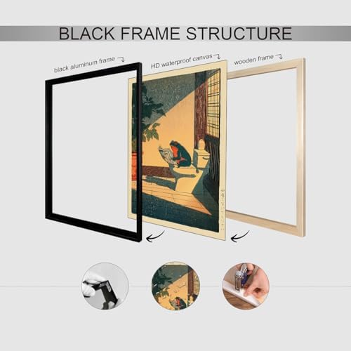 Japanese Frog Black Framed Wall Art Cute Animal Canvas Print Funny Frog On The - Image 2