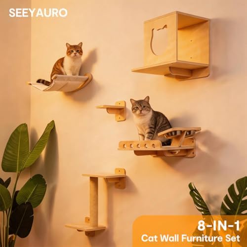 8-in-1 Cat Wall Shelves for Large Cats, Wall Mounted Cat Furniture - Image 2