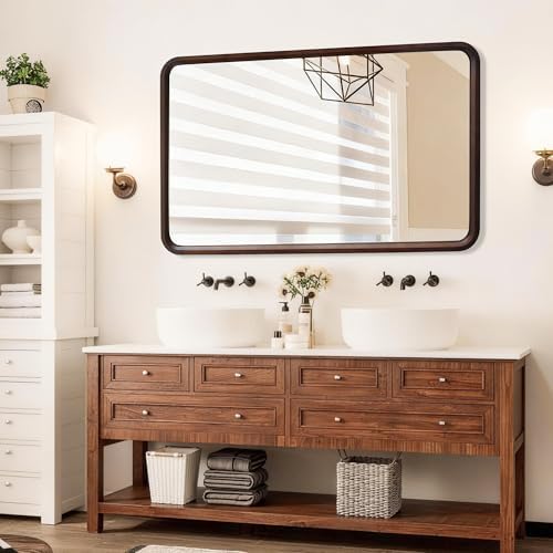 Bathroom Mirror for Wall, Wood Rectangle 30 x 48 inch Hanging Vanity Mirrors - Image 3