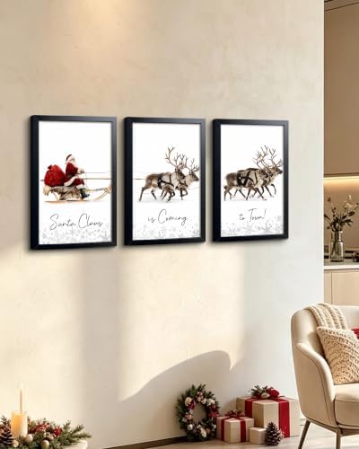 Framed Christmas Wall Art Set of 3, Winter Christmas Wall Decor, Santa Claus - Image 6