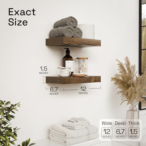 Solid Wood Floating Shelves for Wall 12 Inch Walnut, Small Wooden Shelf - Image 3