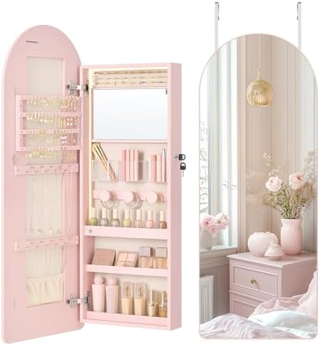 SONGMICS Wide Jewelry Organizer, Wall/Door Mounted, LED Cabinet by SONGMICSbySONGMICSHOME